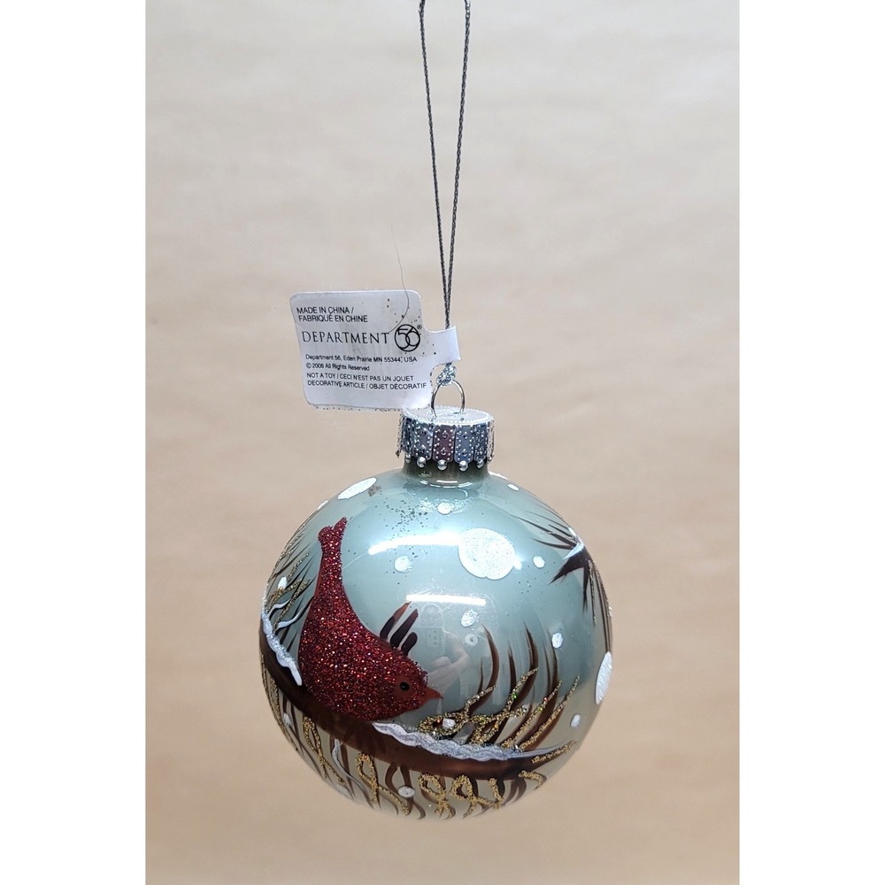 Department‎ 56 Cardinal Glass Ball Christmas Ornament Green Red Glitter 56.93464